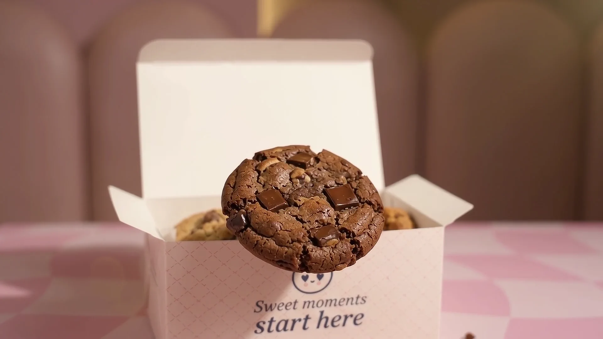 Cookie da Raullah flutuando ao lado da caixa aberta